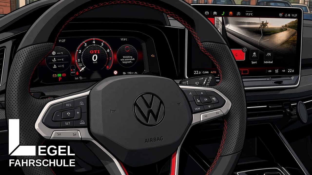 Fahrschule Legel Hamburg Farmsen: VW GTI Lenkrad und digitales Cockpit Display